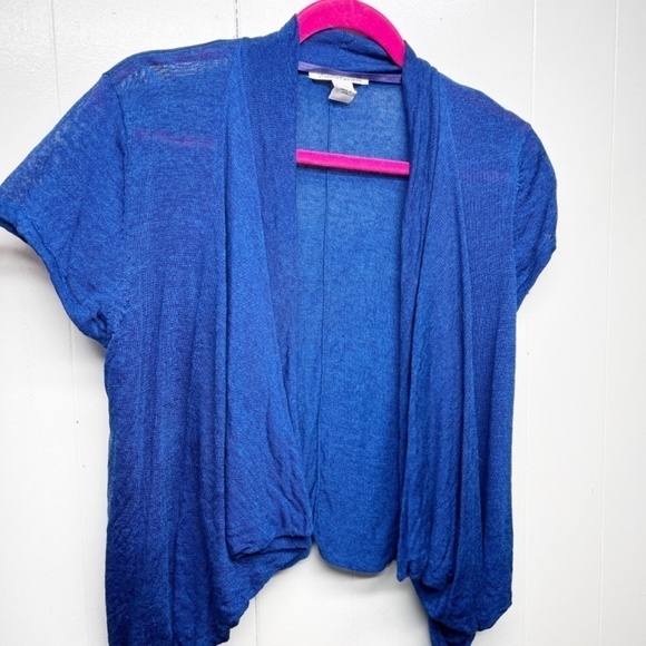 Kenneth Cole Linen Blend Short Sleeve Royal Blue Open Front Cardigan Size Medium - Picture 6 of 12